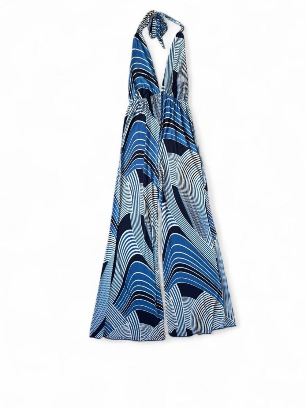 Lani Blue Wave Retro Psychedelic Halter Jumpsuit Small